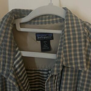 Patagonia Striped Cotton Button Down / Flannel Shirt - Green and Cream